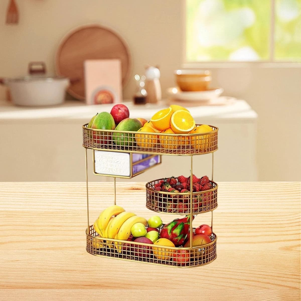 Spherevant Gold Metal Fruit Basket Stand For Pooja Pack Of 3