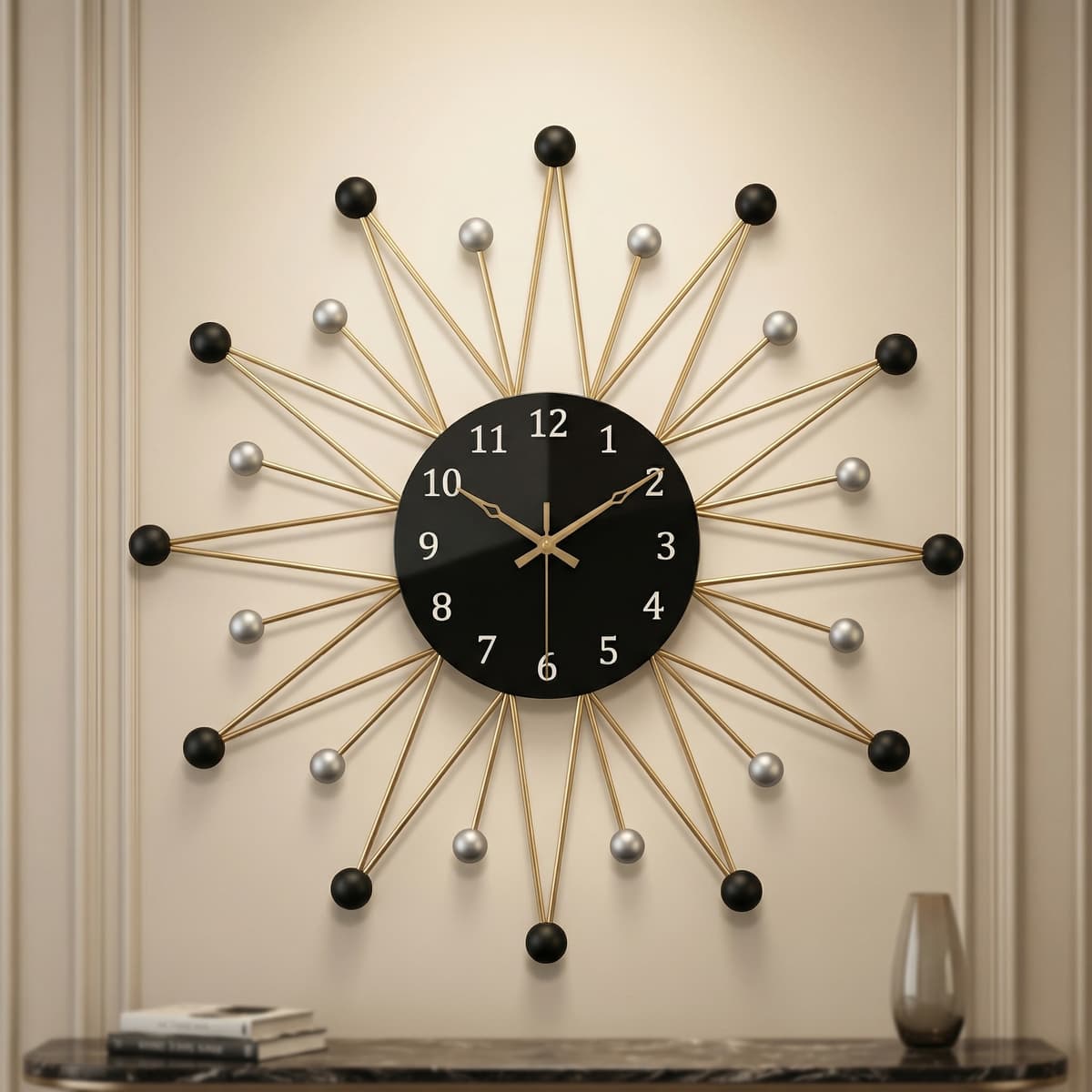 Black And Gold Metal Wall Clock For Home Decor