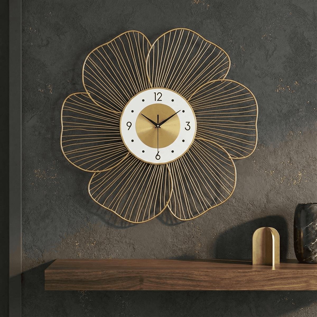 Gold Metal Wall Clock For Kitchen