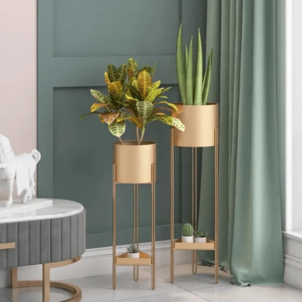 Spherevant Gold Metal Plant Stand For Home Decor Pack Of 2