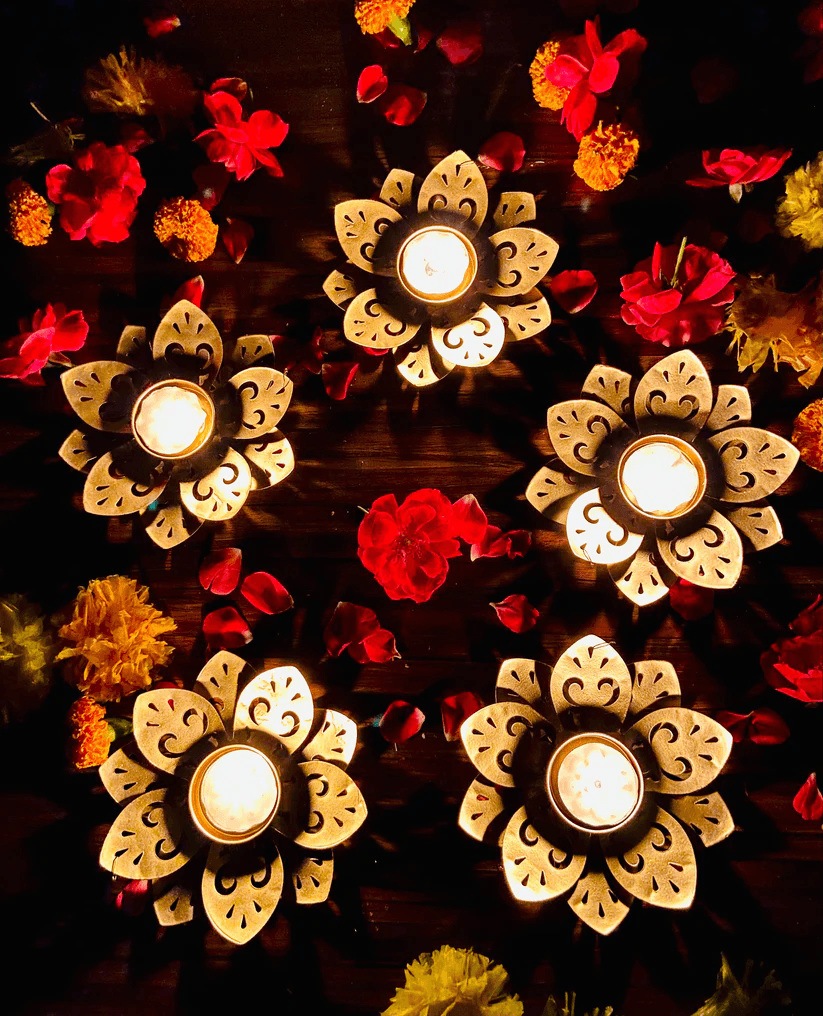 Spherevant Gold Brass Diya Set For Pooja Pack Of 5