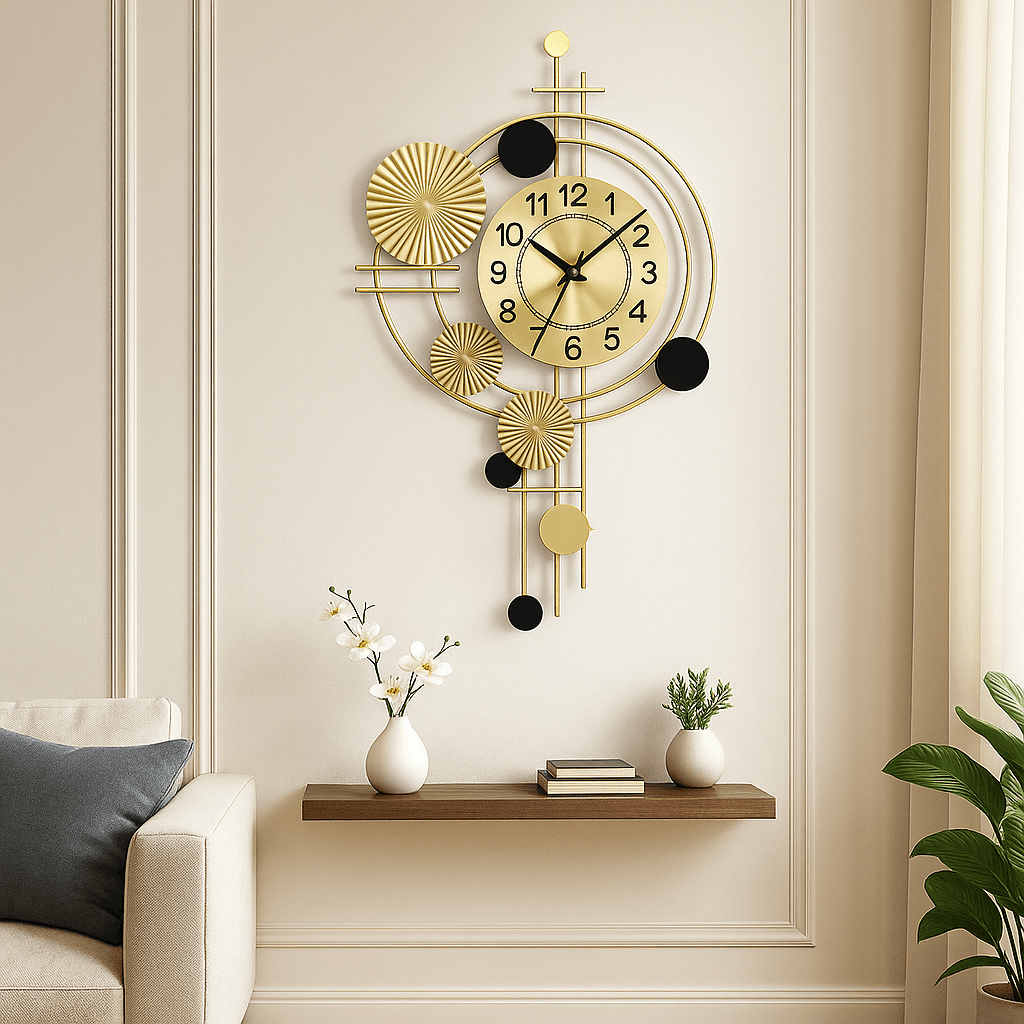 Gold And Black Metal Wall Clock For Home Decor