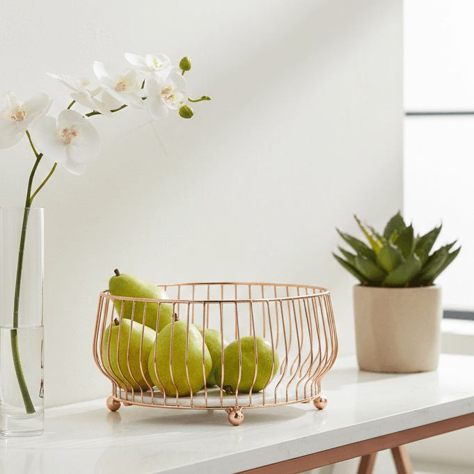 Spherevant Rose Gold Metal Fruit Basket For Pooja