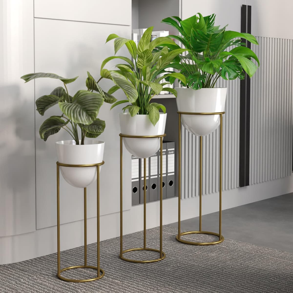 Spherevant Gold And White Metal Plant Stand For Home Decor Pack Of 3