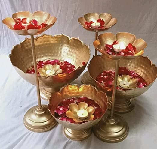 Gold Brass Diya Stand For Pooja Pack Of 6 — product view 1