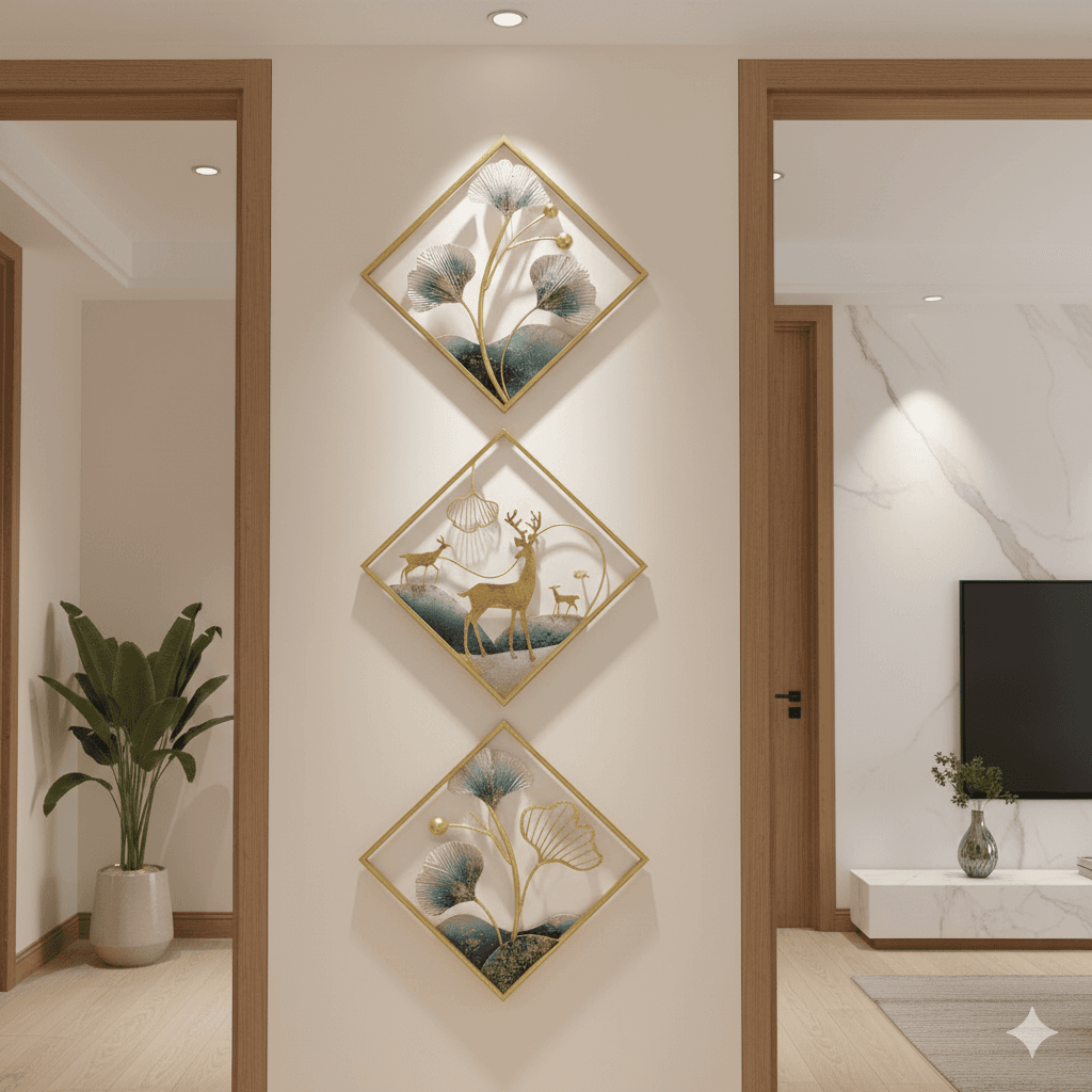 Gold Metal Wall Art For Home Decor Pack Of 3