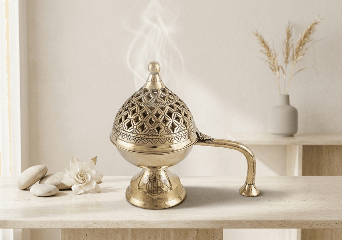 Gold Brass Incense Burner For Pooja