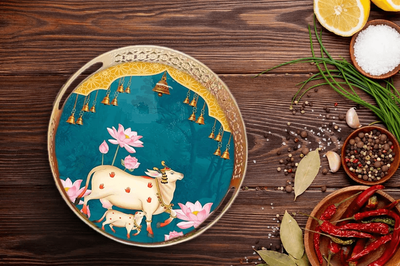 Spherevant Gold Metal Serving Tray For Home Decor