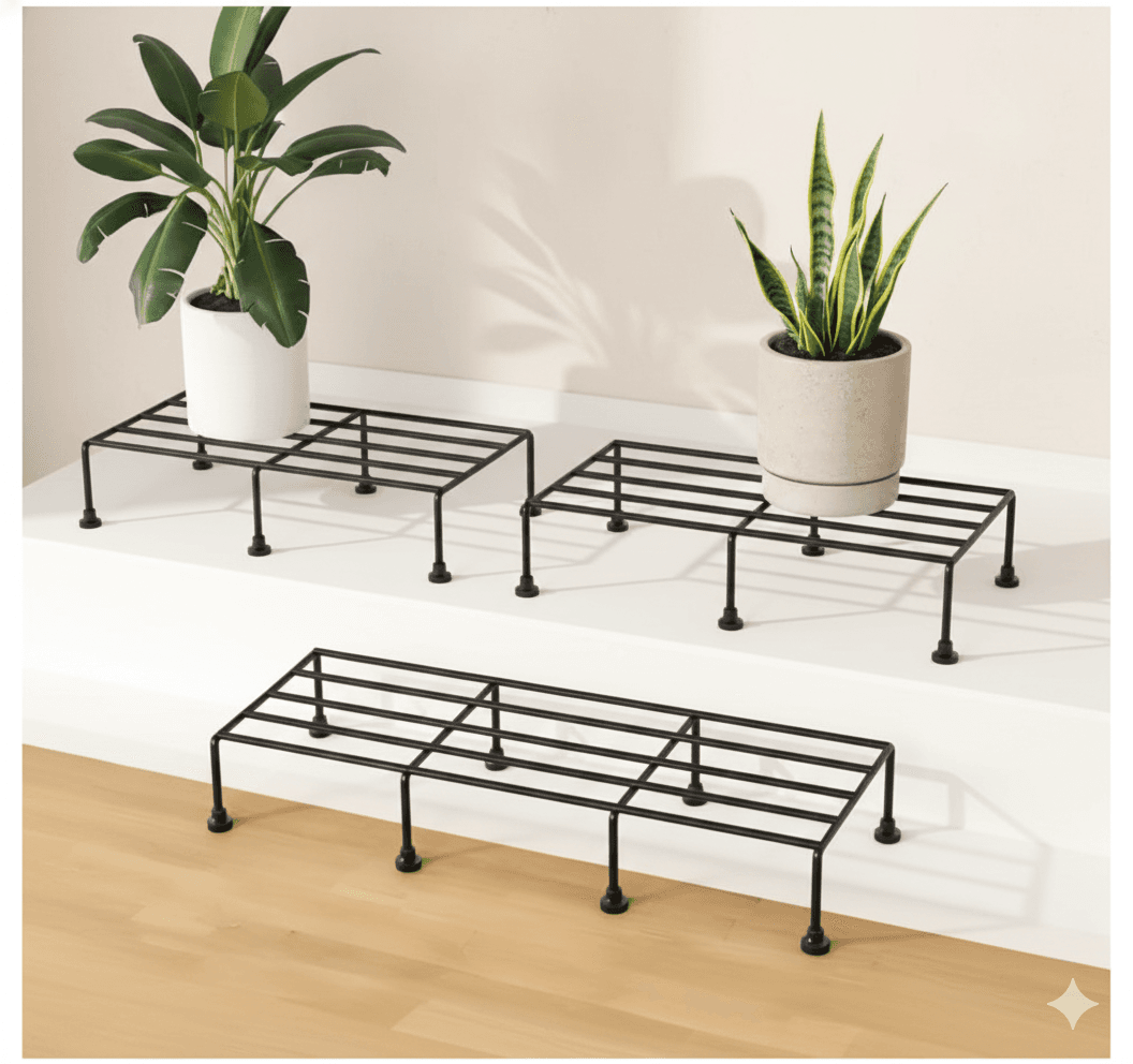 Black Metal Plant Stand Rack For Garden Pack Of 3