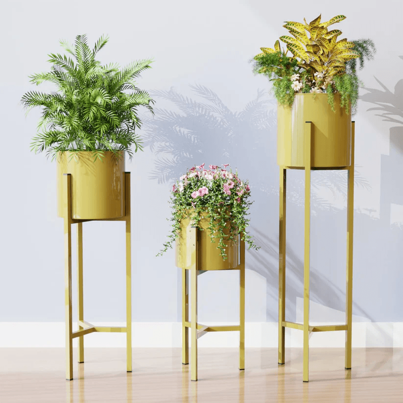 Spherevant Gold Metal Plant Stand For Home Decor Pack Of 3