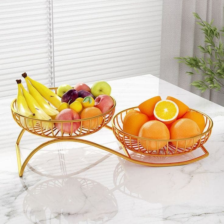 Spherevant Gold Metal Fruit Basket Stand For Kitchen Pack Of 2