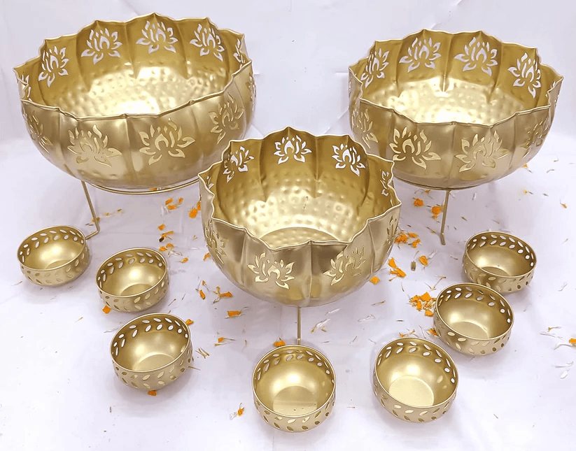 Spherevant Gold Brass Decorative Bowl Set For Home Decor Pack Of 3