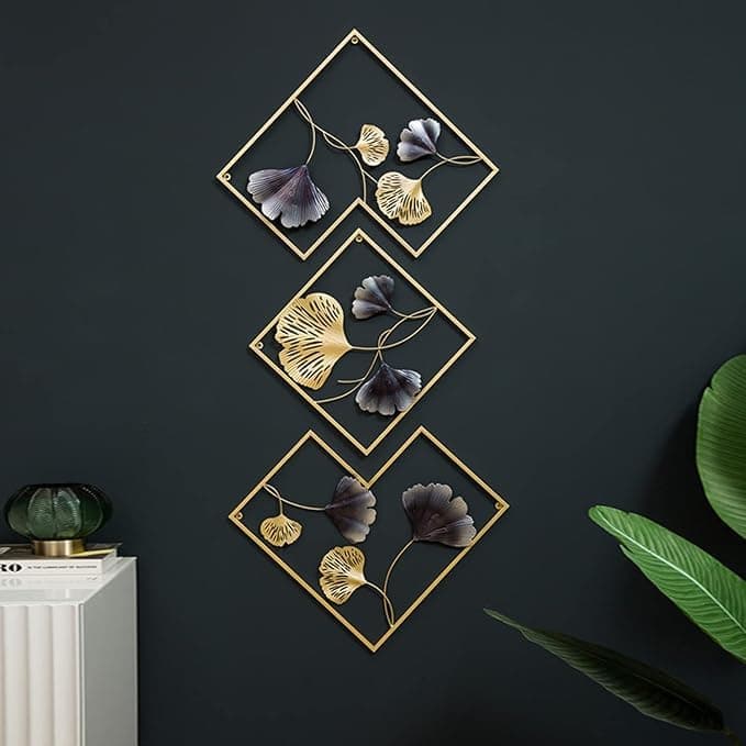 Gold And Grey Metal Wall Art For Home Decor Pack Of 3 — product view 1