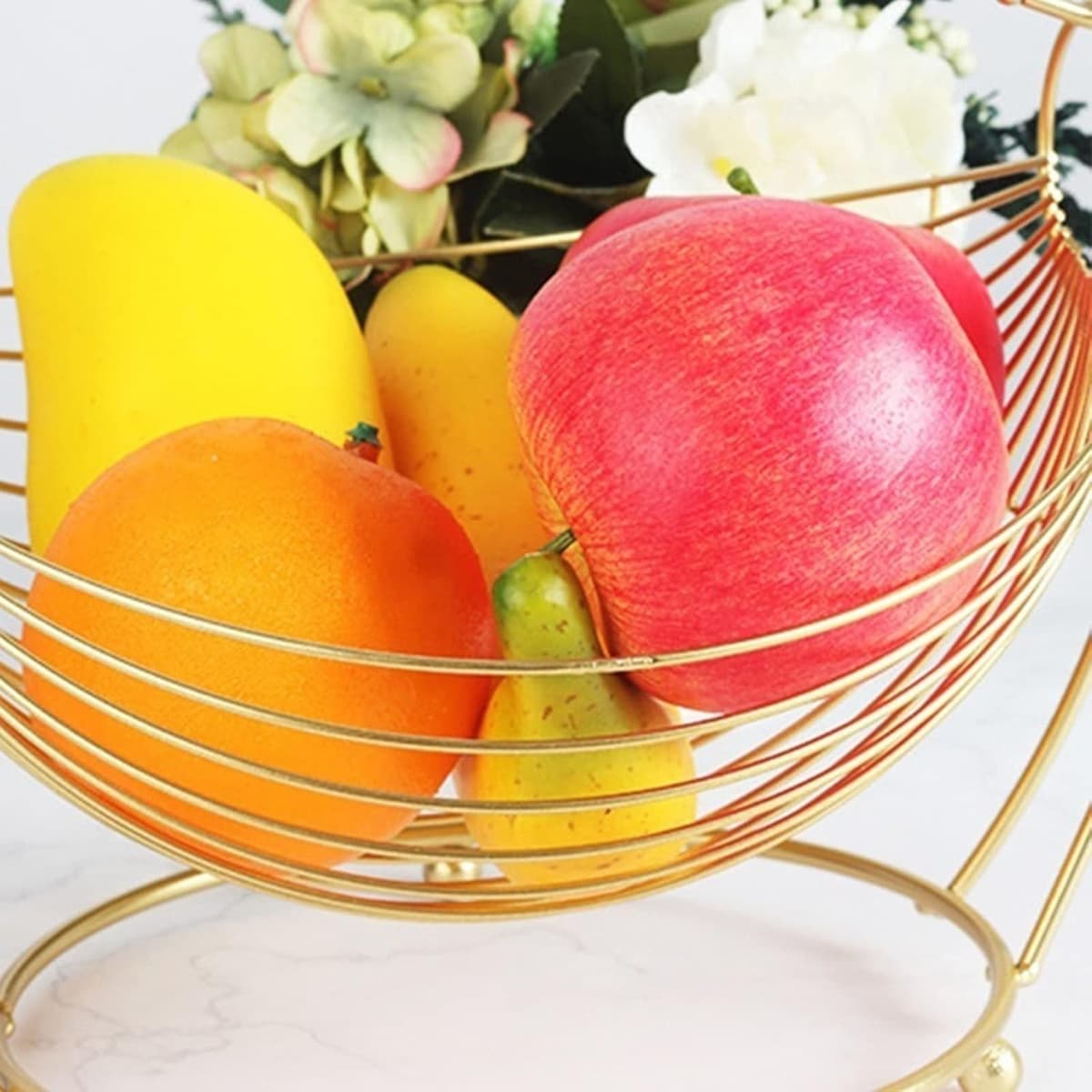 Spherevant Gold Metal Fruit Basket Stand For Home Decor
