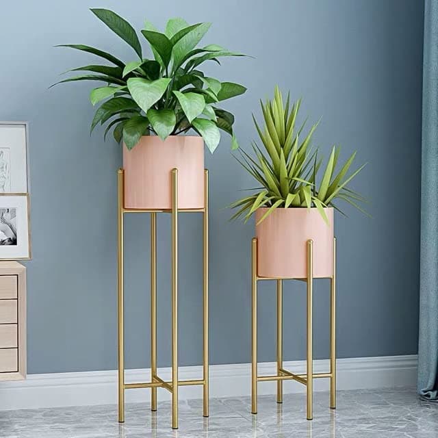 Spherevant Light Pink And Gold Metal Plant Stand For Home Decor Pack Of 2