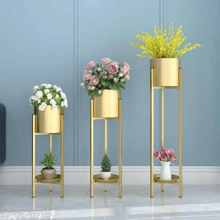 Spherevant Gold Metal Plant Stand For Home Decor Pack Of 3