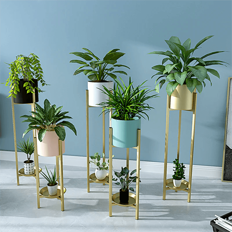 Spherevant Gold Metal Plant Stand For Home Decor Pack Of 5