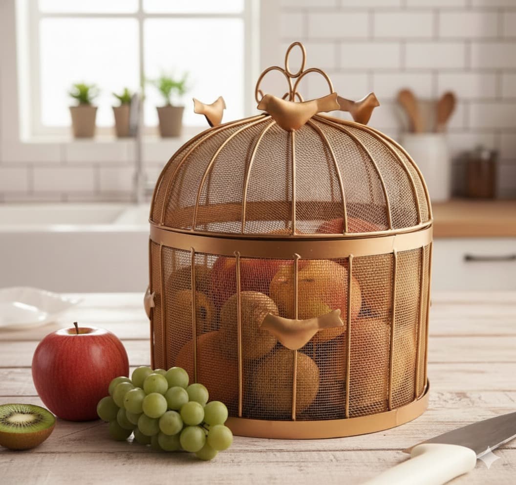 Gold Metal Fruit Basket For Kitchen