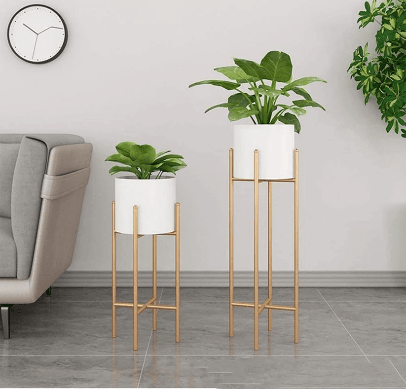 Gold And White Metal Plant Stand For Home Decor Pack Of 2