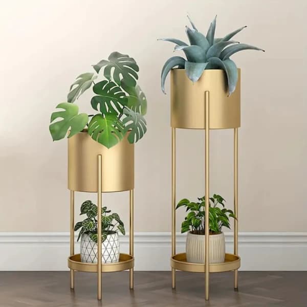 Spherevant Gold Metal Plant Stand For Home Decor Pack Of 2