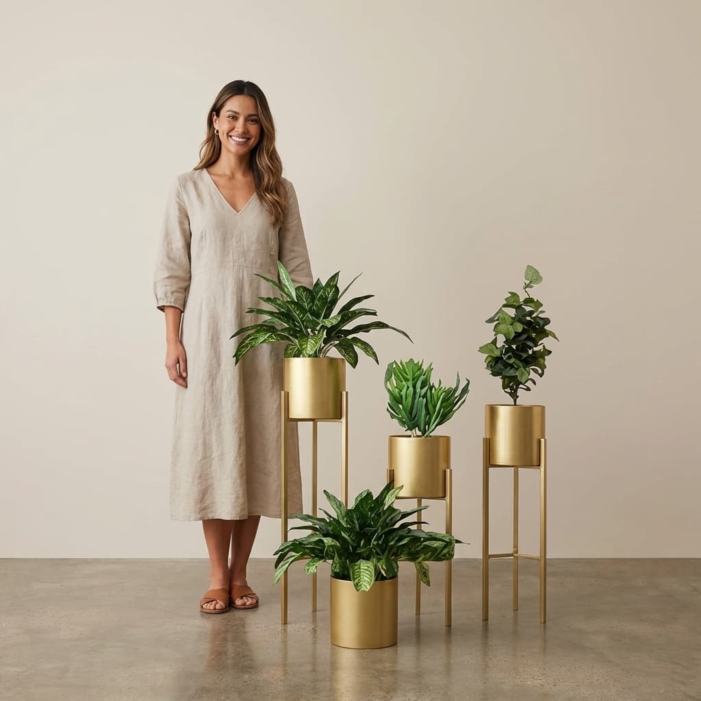 Spherevant Gold Metal Plant Stand For Home Decor Pack Of 4
